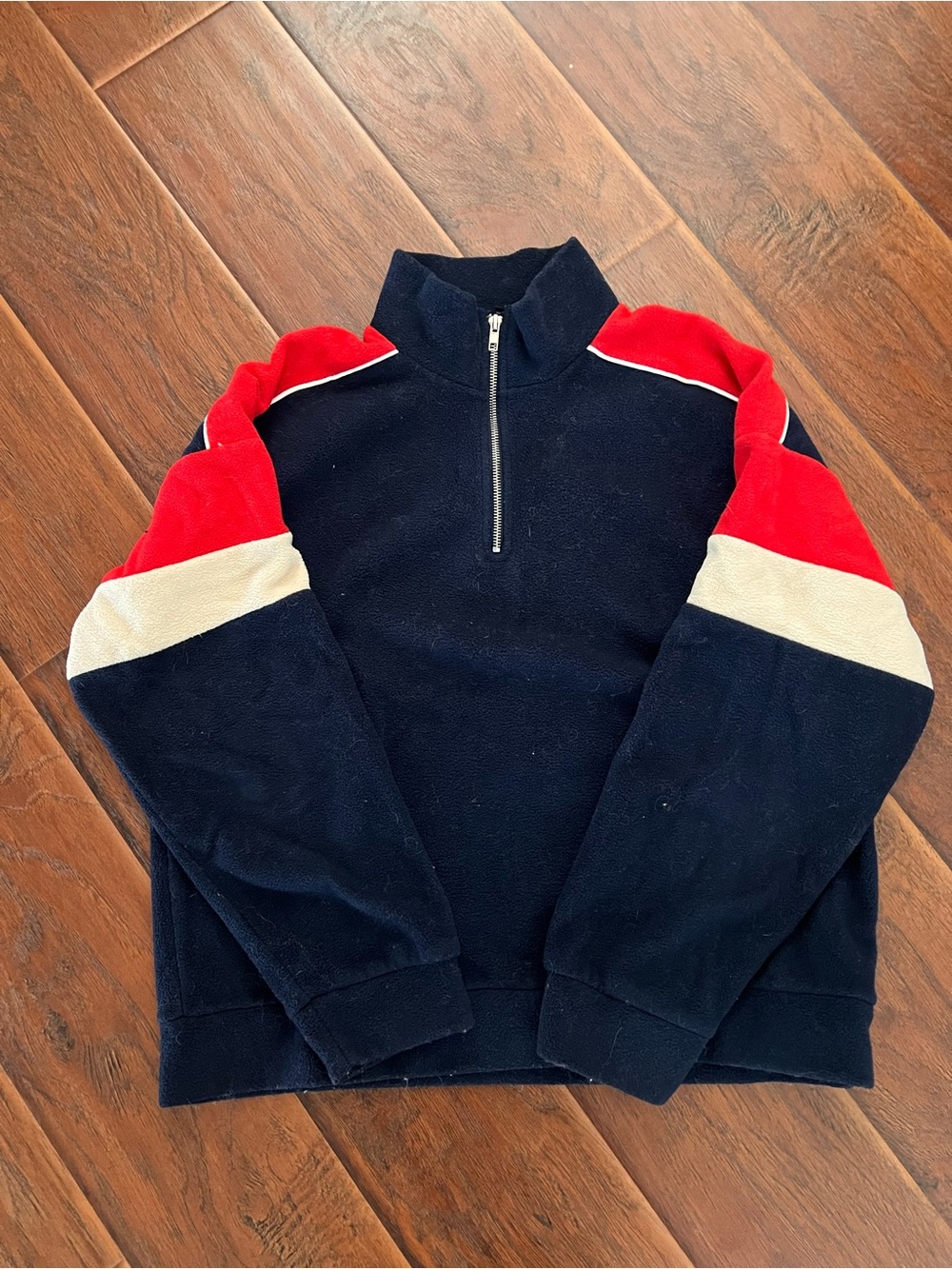 Forever 21 Navy Half-Zip Sweater with Red & Cream Stripes